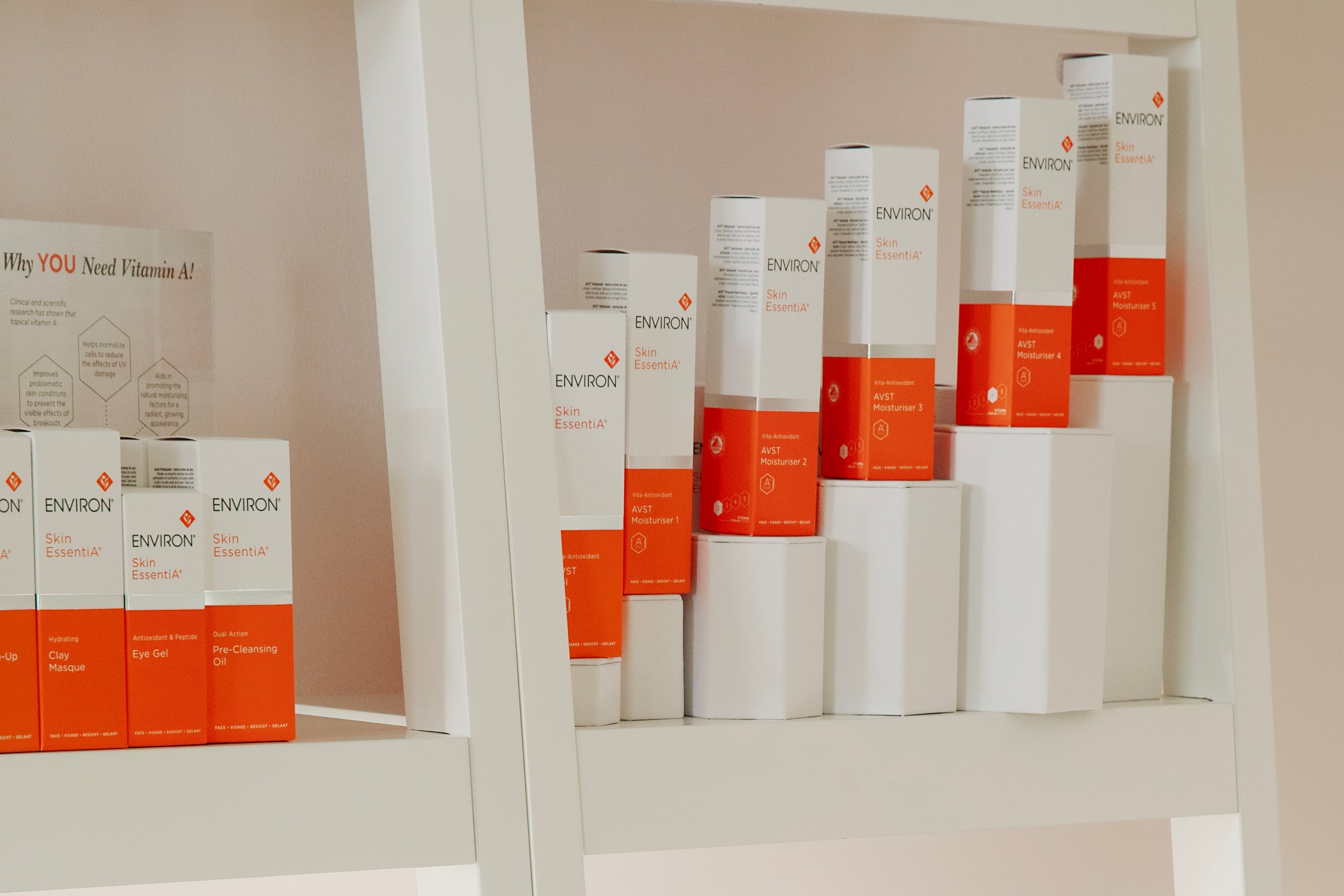 Shelves with various boxes on a white background